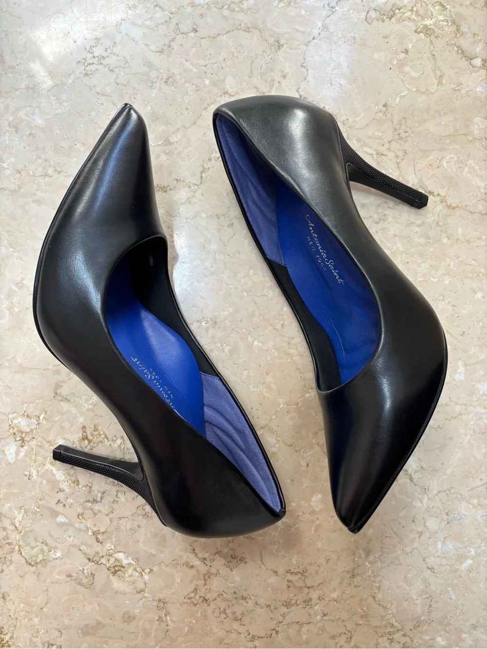 Antonia Saint Victoria Black Leather Stiletto Heel Pumps, Size 8, EUC